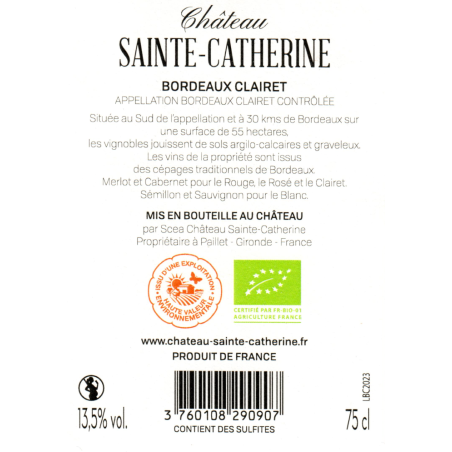 Château SAINTE CATHERINE Clairet BIO 2023