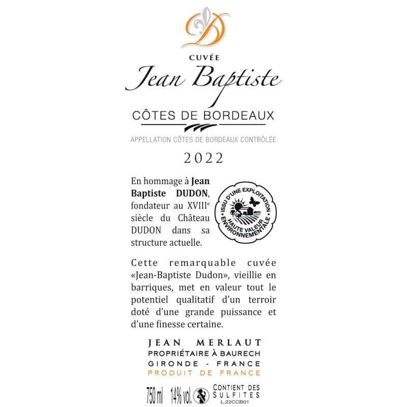 CUVEE JEAN BAPTISTE DUDON 2022