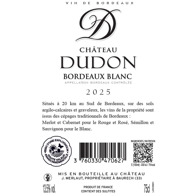 Château DUDON Blanc 2025